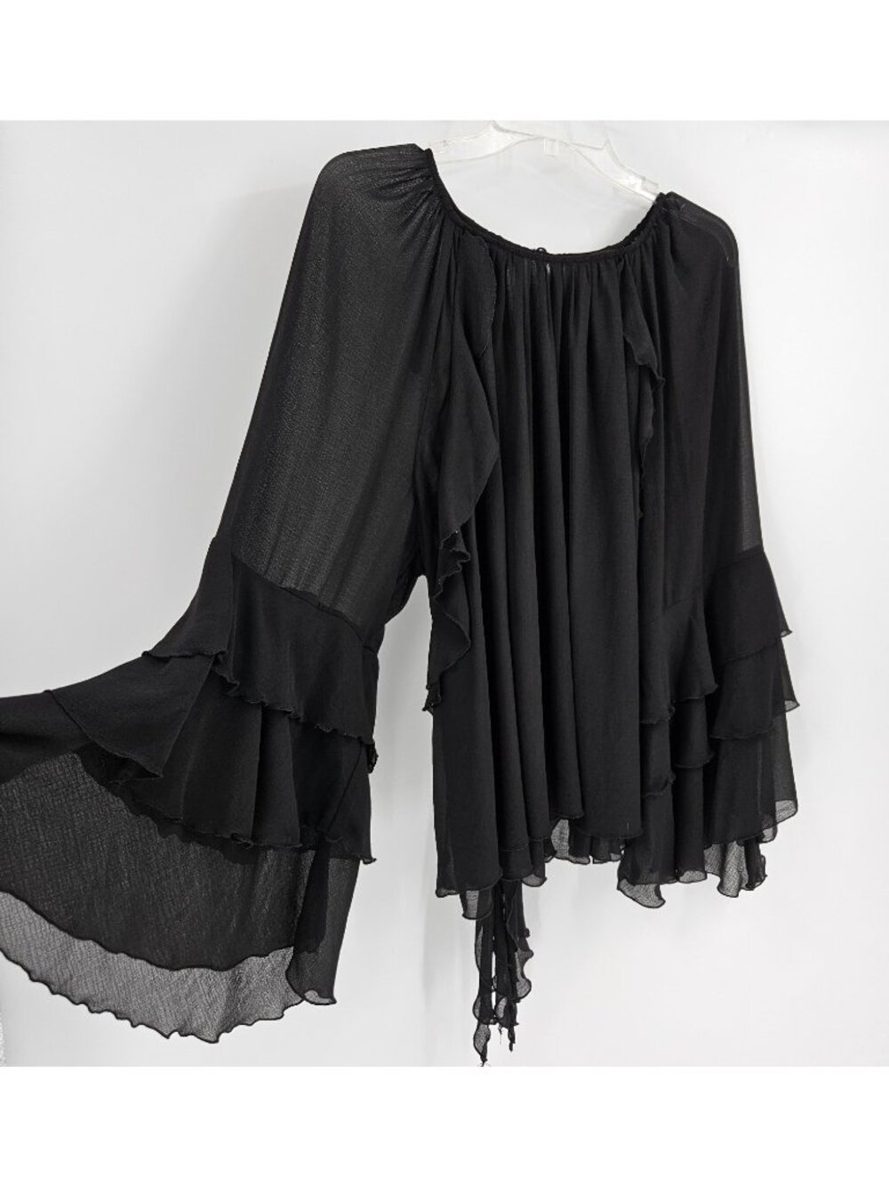 Torrid 1 Black Sheer Tiered Bell Sleeve Blouse Boho Fairycore Whimsigoth Top - Picture 2 of 6